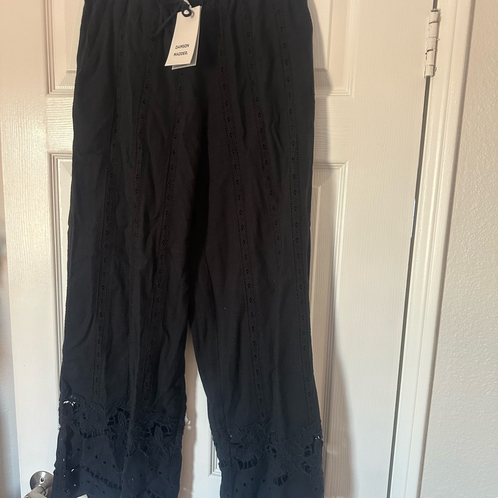 Black Eyelet Wide-Leg Pants
